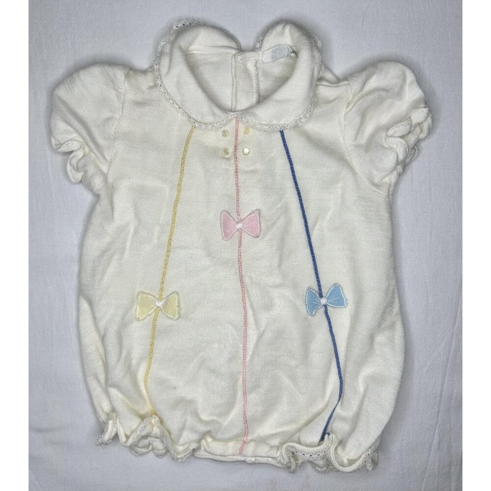 Vintage Tiny Tots Baby Romper Girls 3-6 Months Peter Pan‎ Collar Pastel Bows